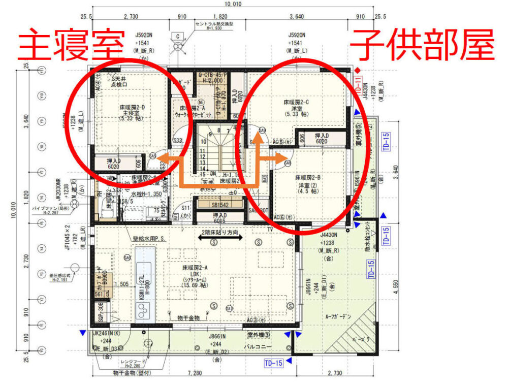 主寝室と子供部屋の配置